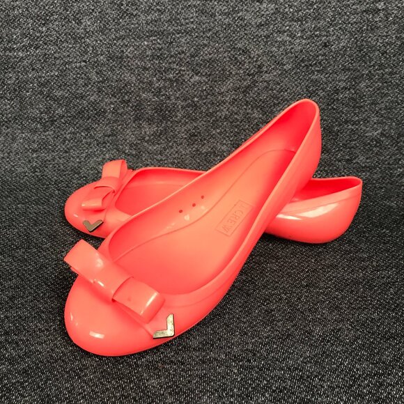 J. Crew Pink Rubber Slip On Ballet Flats Jelly Bow Round Toe Women’s Size 5 - Picture 1 of 7